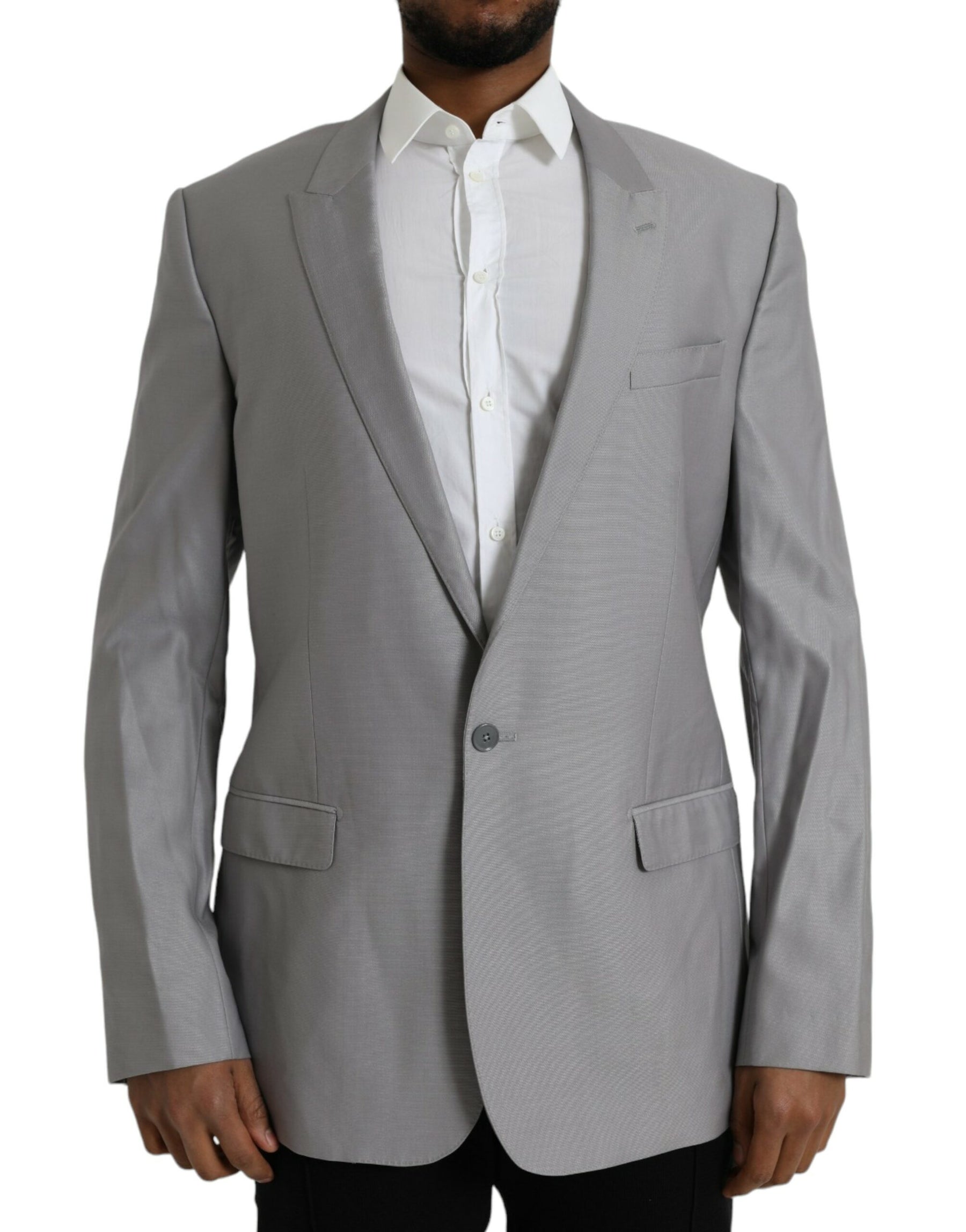 Dolce & Gabbana Gray Wool Peak Single Breasted Coat Blazer | Regal Royce