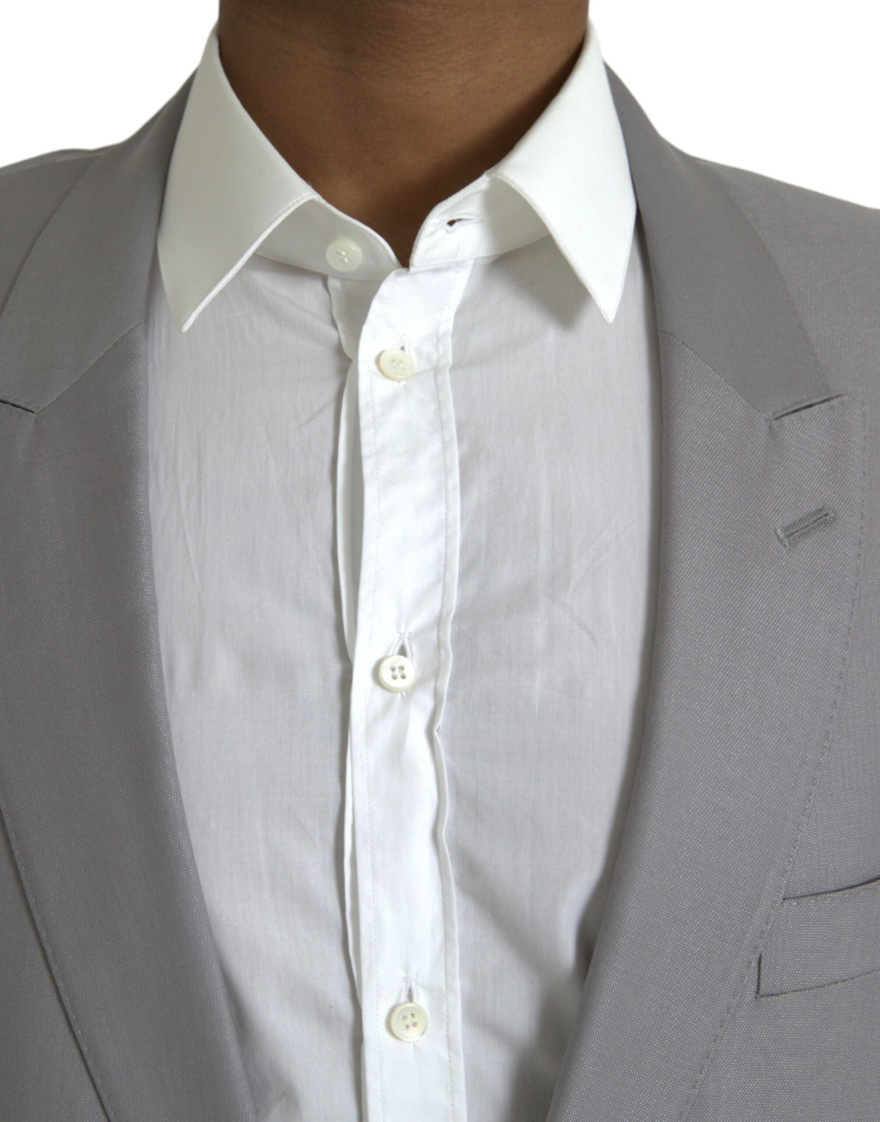 Dolce & Gabbana Gray Wool Peak Single Breasted Coat Blazer | Regal Royce