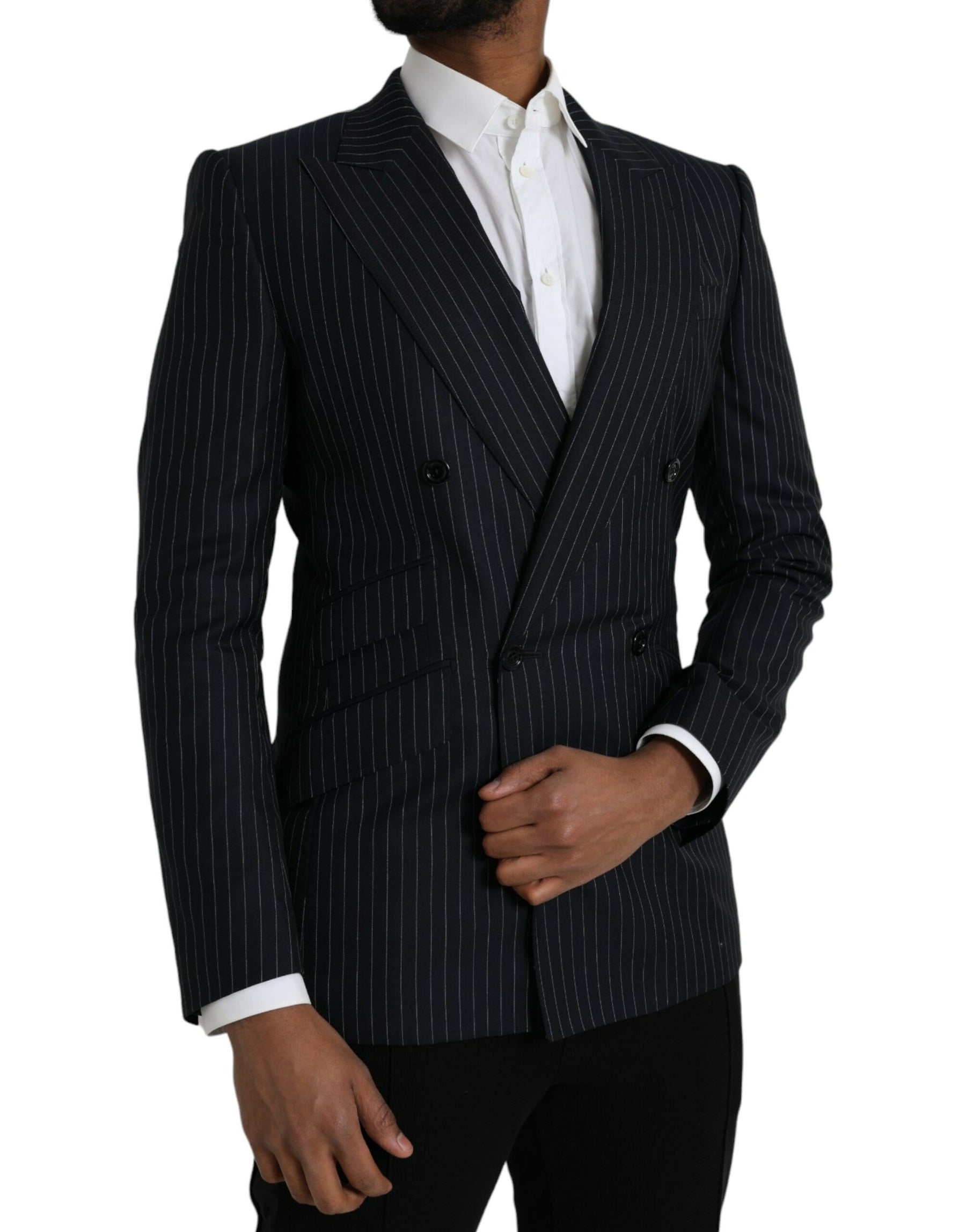 Dolce & Gabbana Black Stripe SICILIA Double Breasted Coat Blazer | Regal Royce