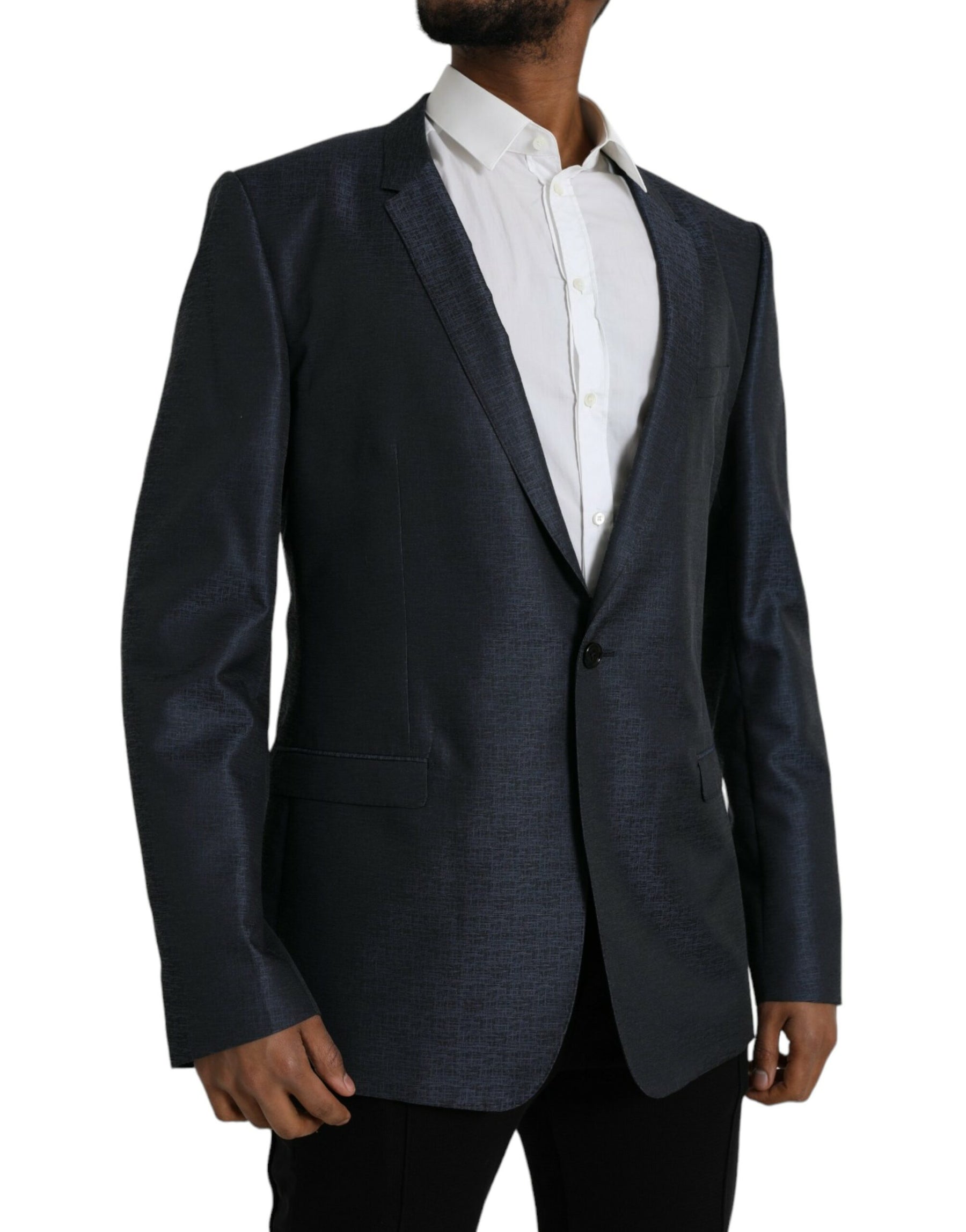 Dolce & Gabbana Blue Wool GOLD Single Breasted Coat Blazer | Regal Royce