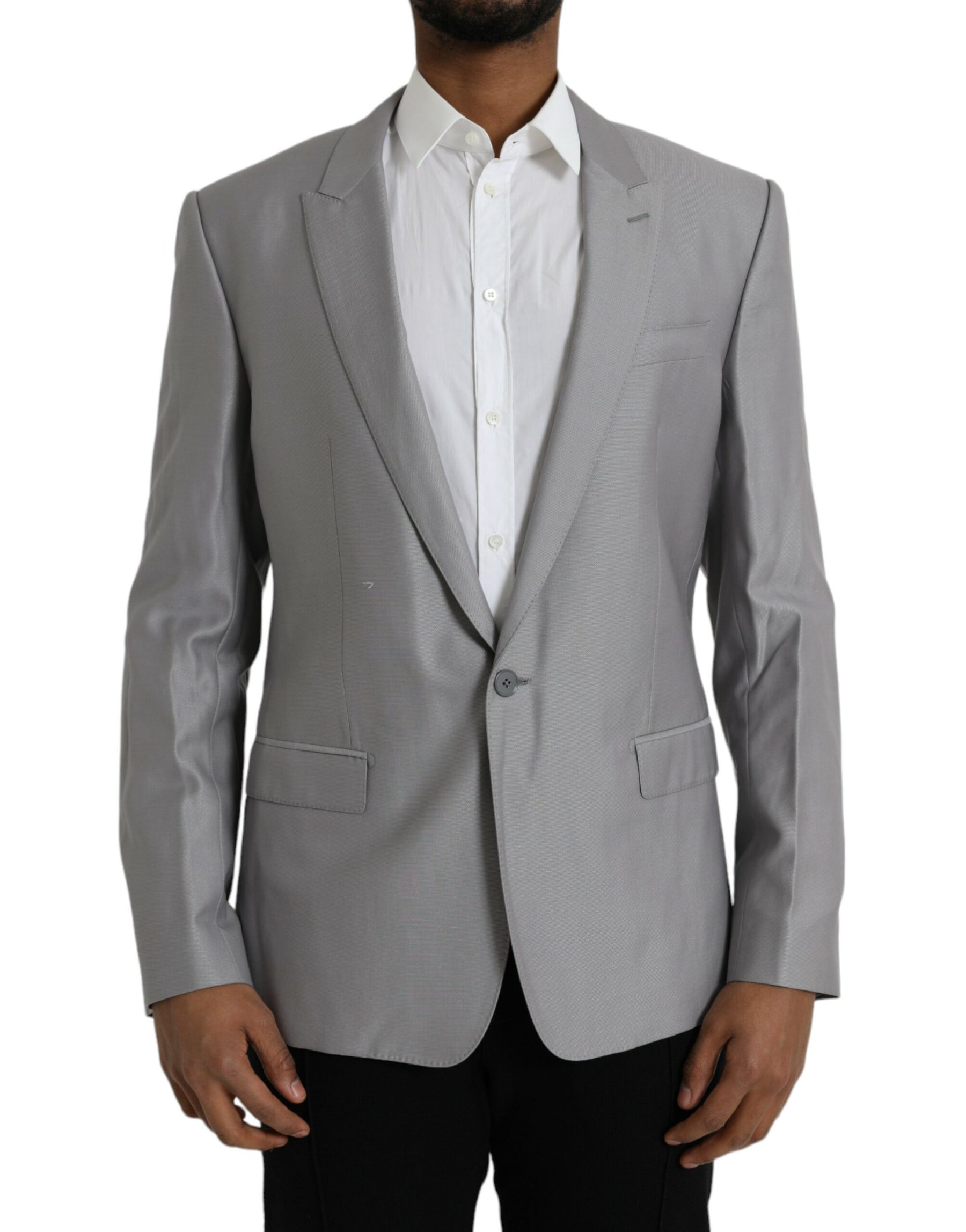 Dolce & Gabbana Gray Wool Peak Single Breasted Coat Blazer | Regal Royce