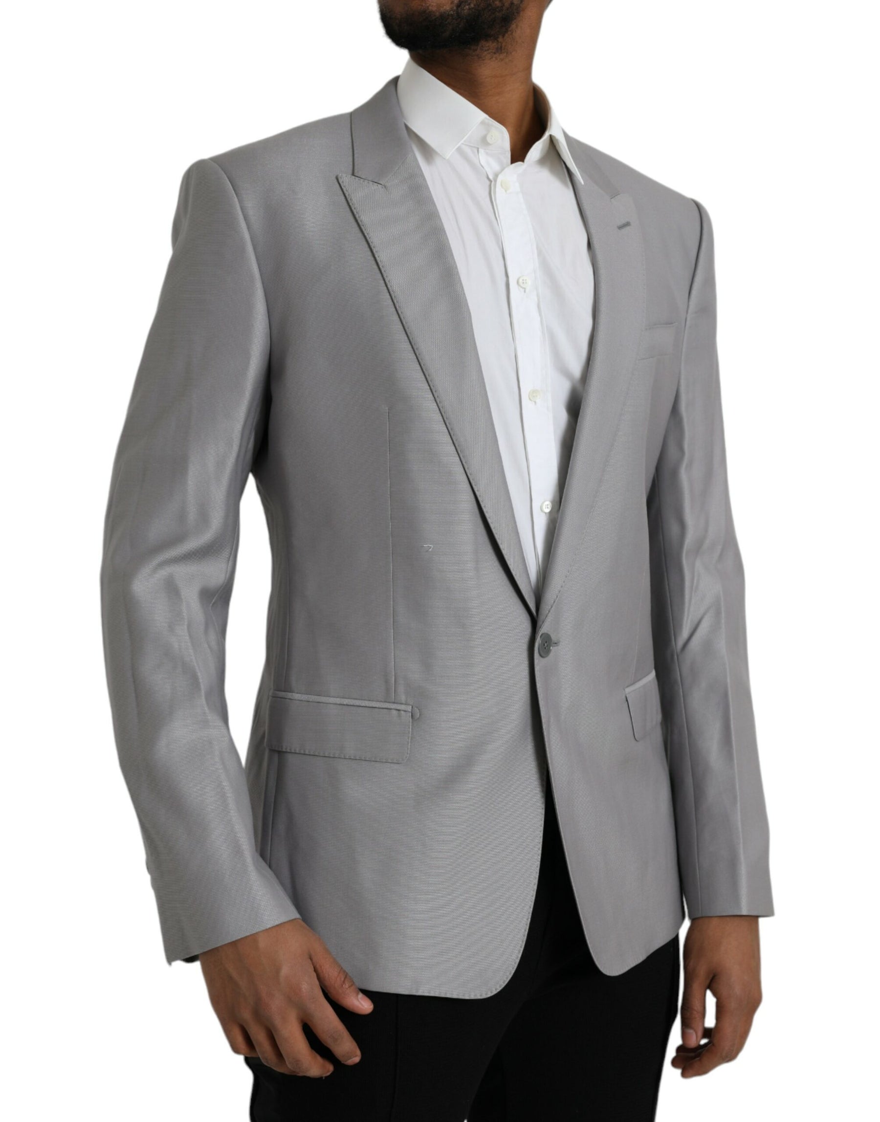 Dolce & Gabbana Gray Wool Peak Single Breasted Coat Blazer | Regal Royce