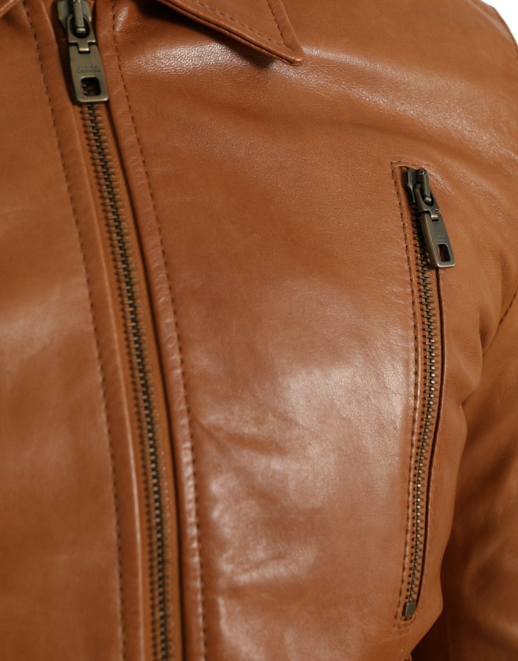Dolce & Gabbana Brown Lamb Leather Full Zip Blouson Jacket | Regal Royce