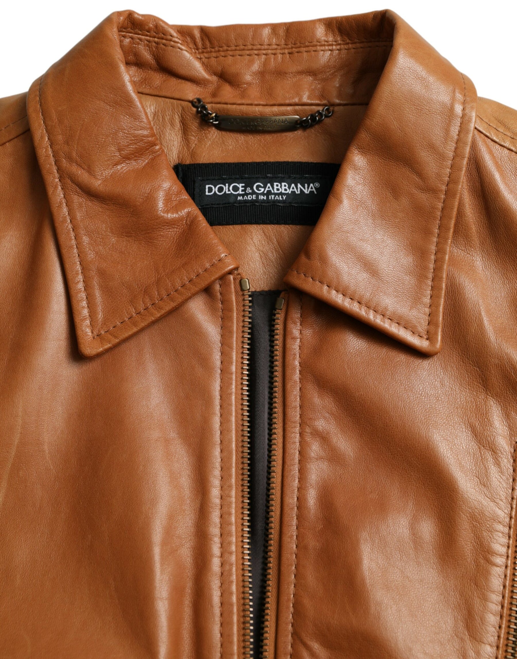 Dolce & Gabbana Brown Lamb Leather Full Zip Blouson Jacket | Regal Royce
