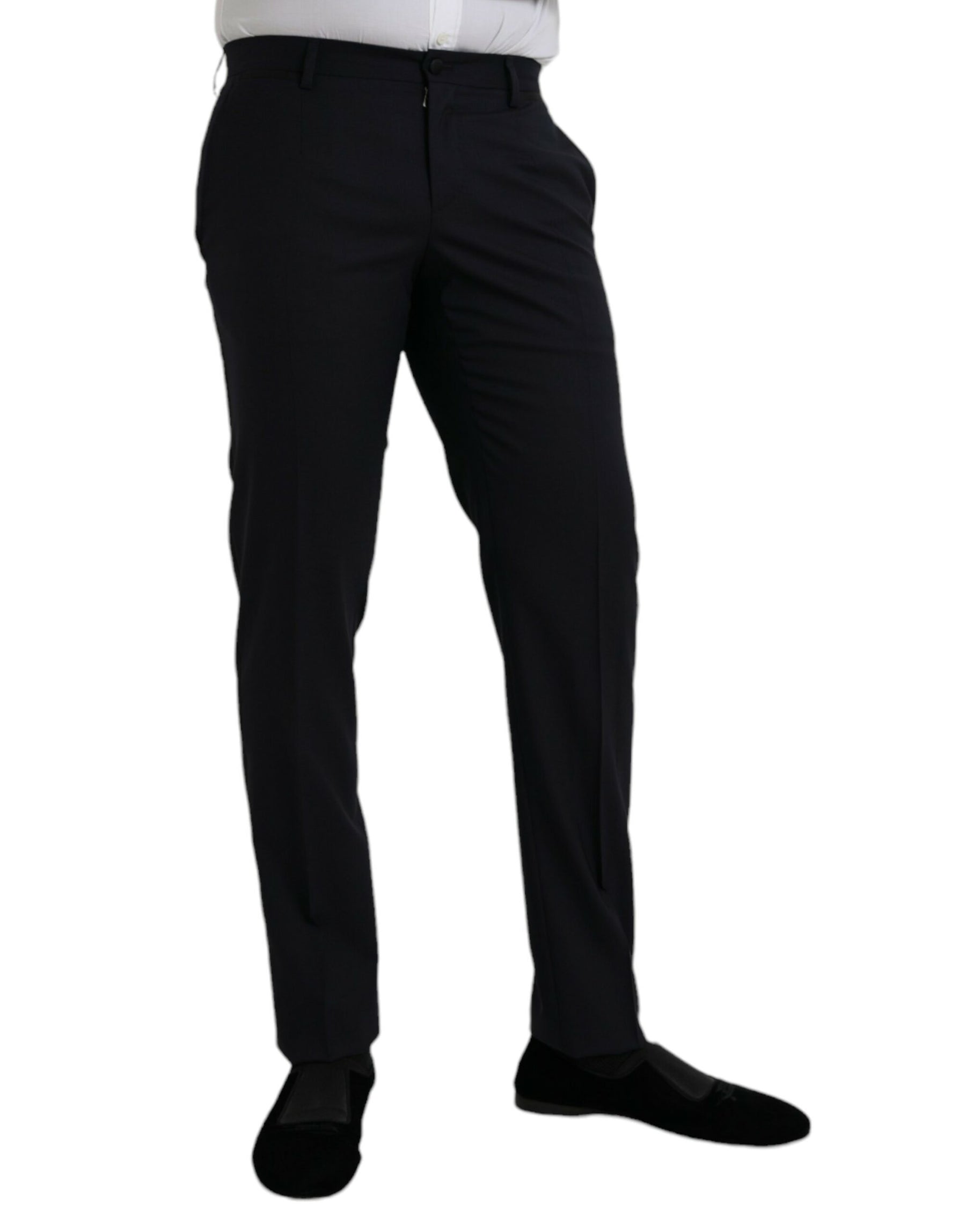 Dolce & Gabbana Dark Blue Wool Slim Fit Formal Pants | Regal Royce