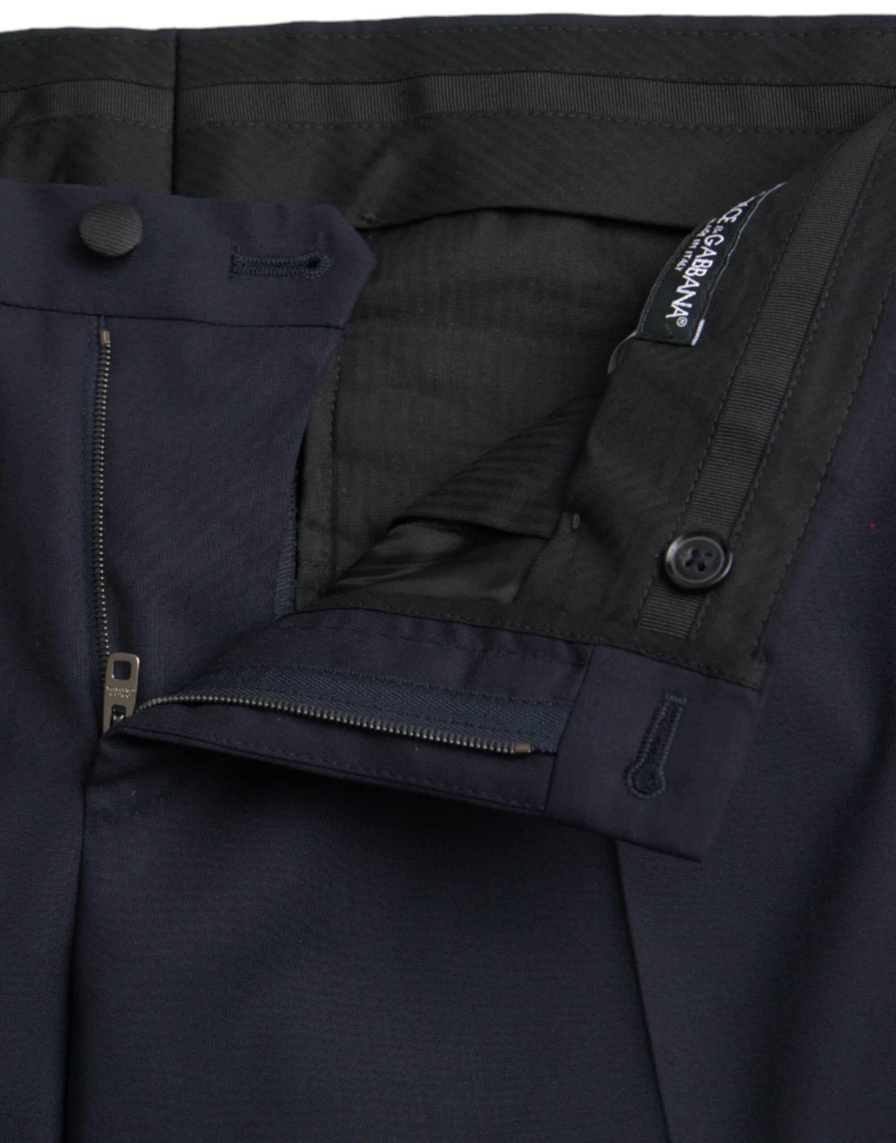 Dolce & Gabbana Dark Blue Wool Slim Fit Formal Pants | Regal Royce