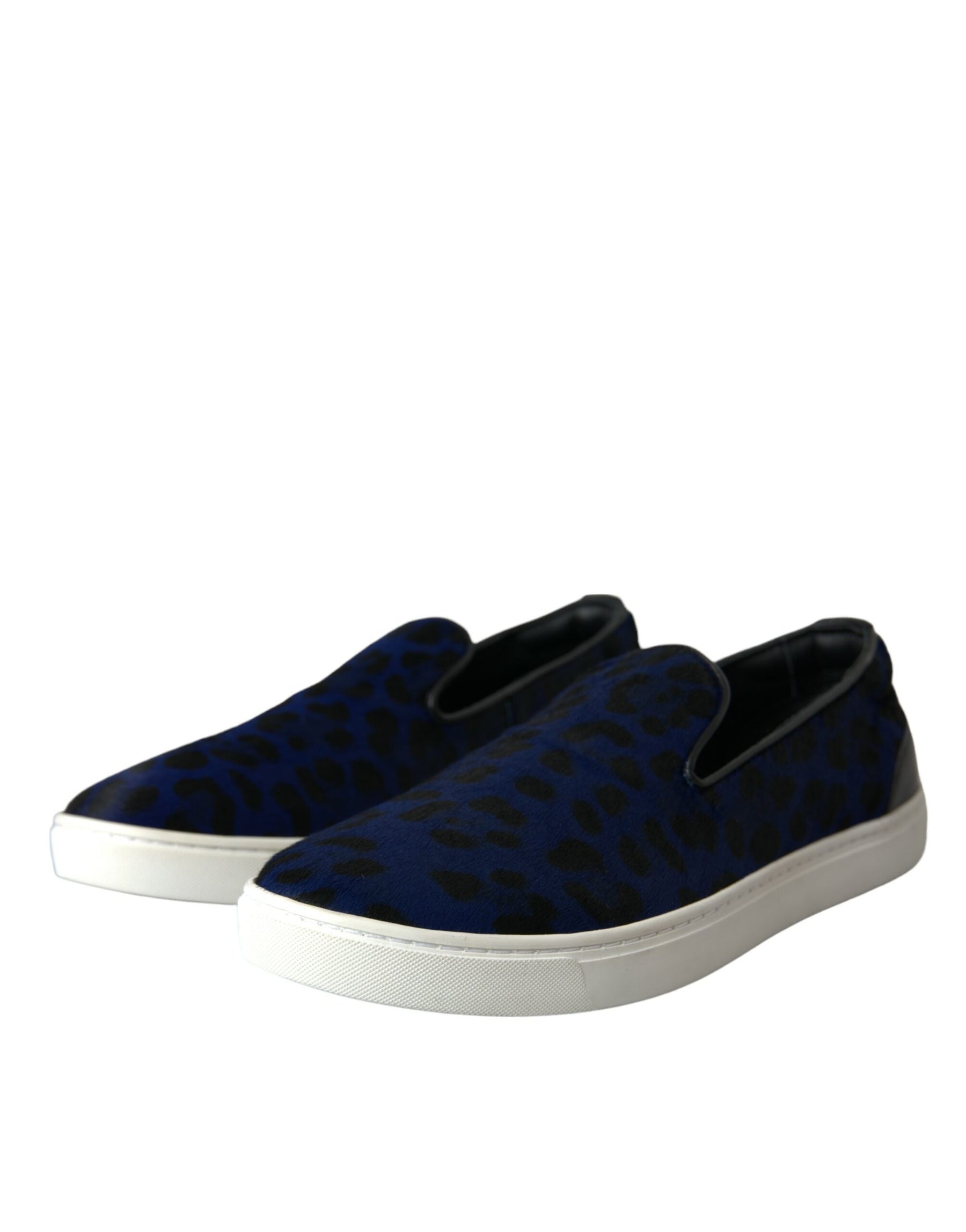 Dolce & Gabbana Blue Calfskin Hair Leopard Sneakers Shoes | Regal Royce