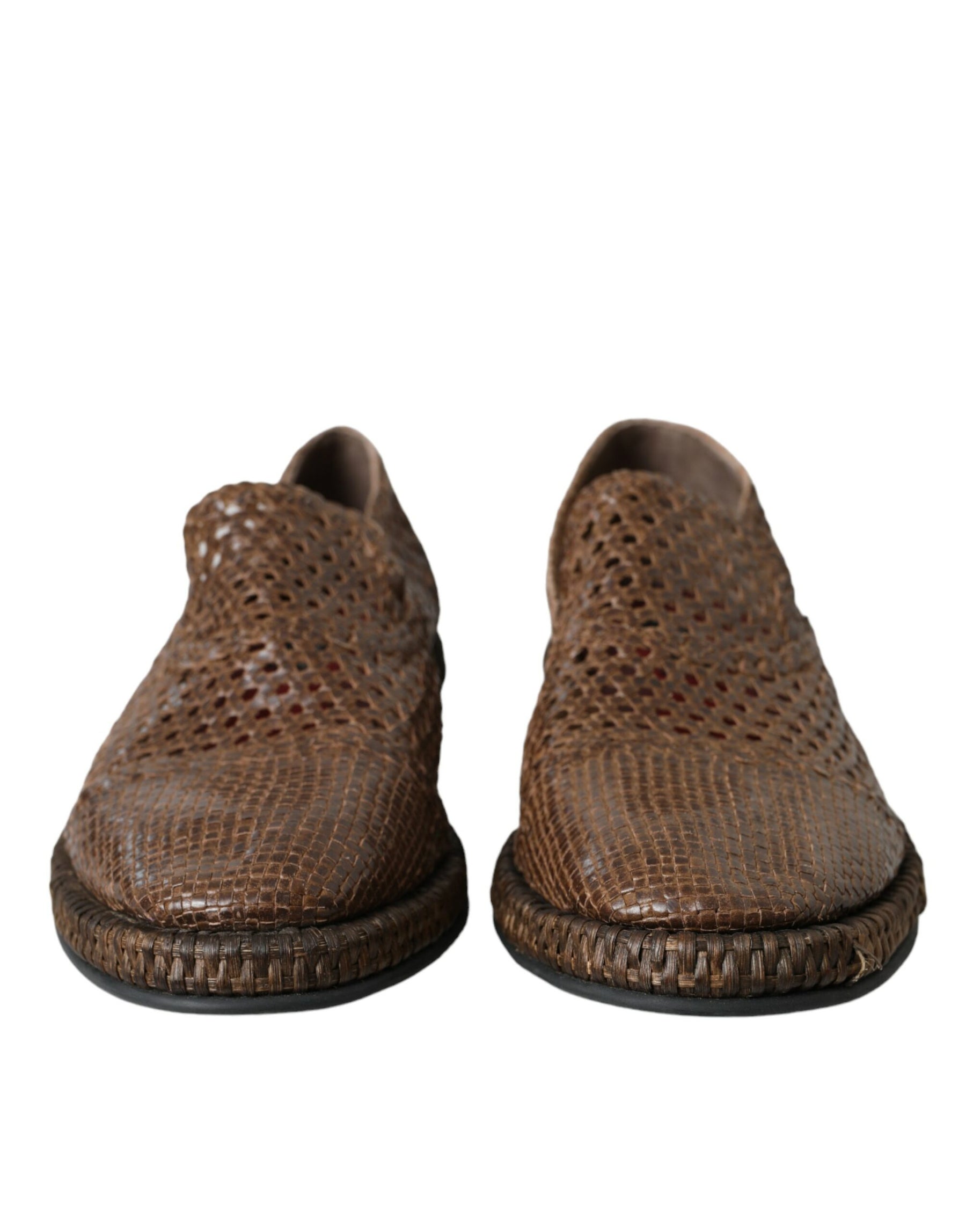 Dolce & Gabbana Brown Woven Leather Loafers Casual Shoes | Regal Royce
