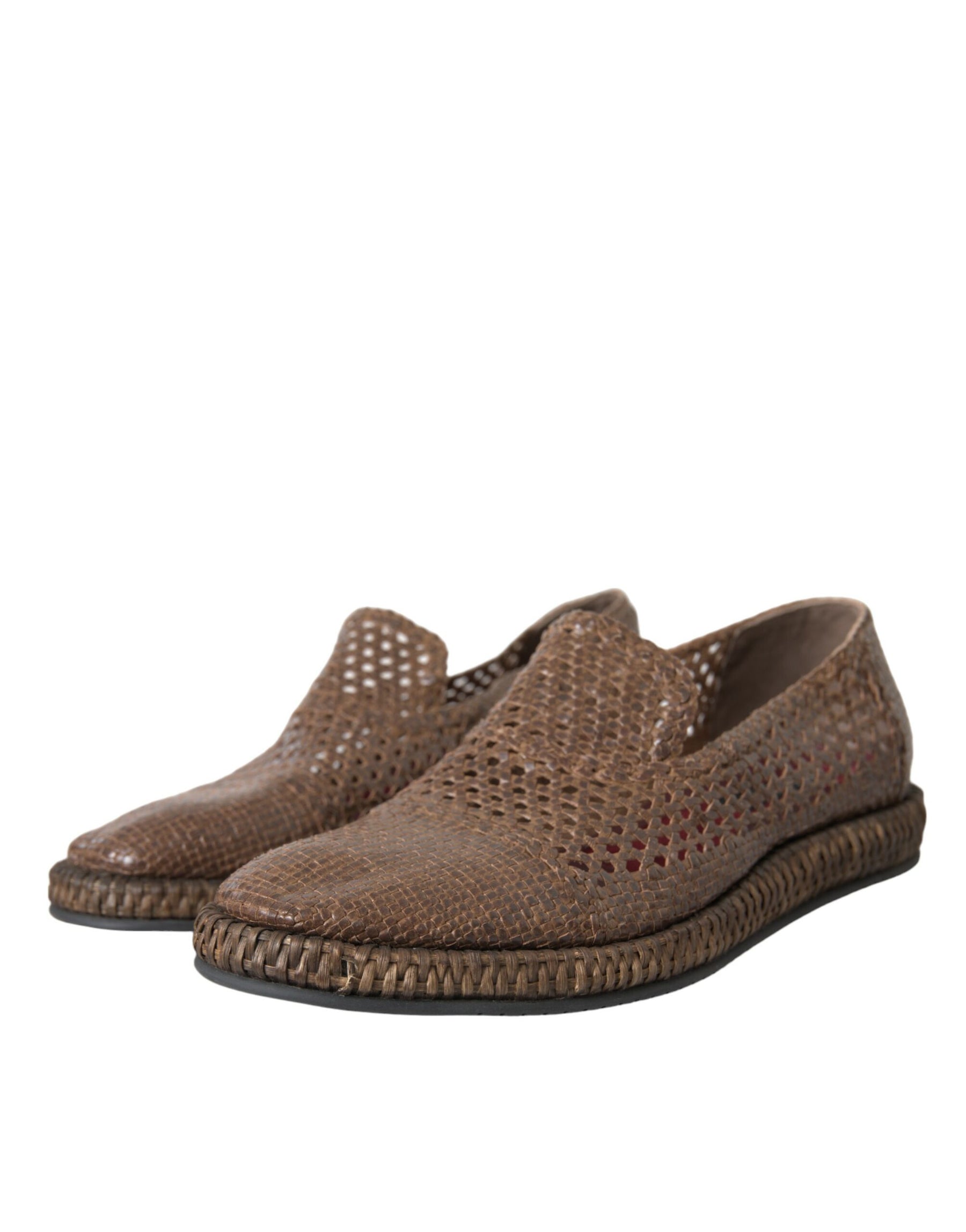 Dolce & Gabbana Brown Woven Leather Loafers Casual Shoes | Regal Royce