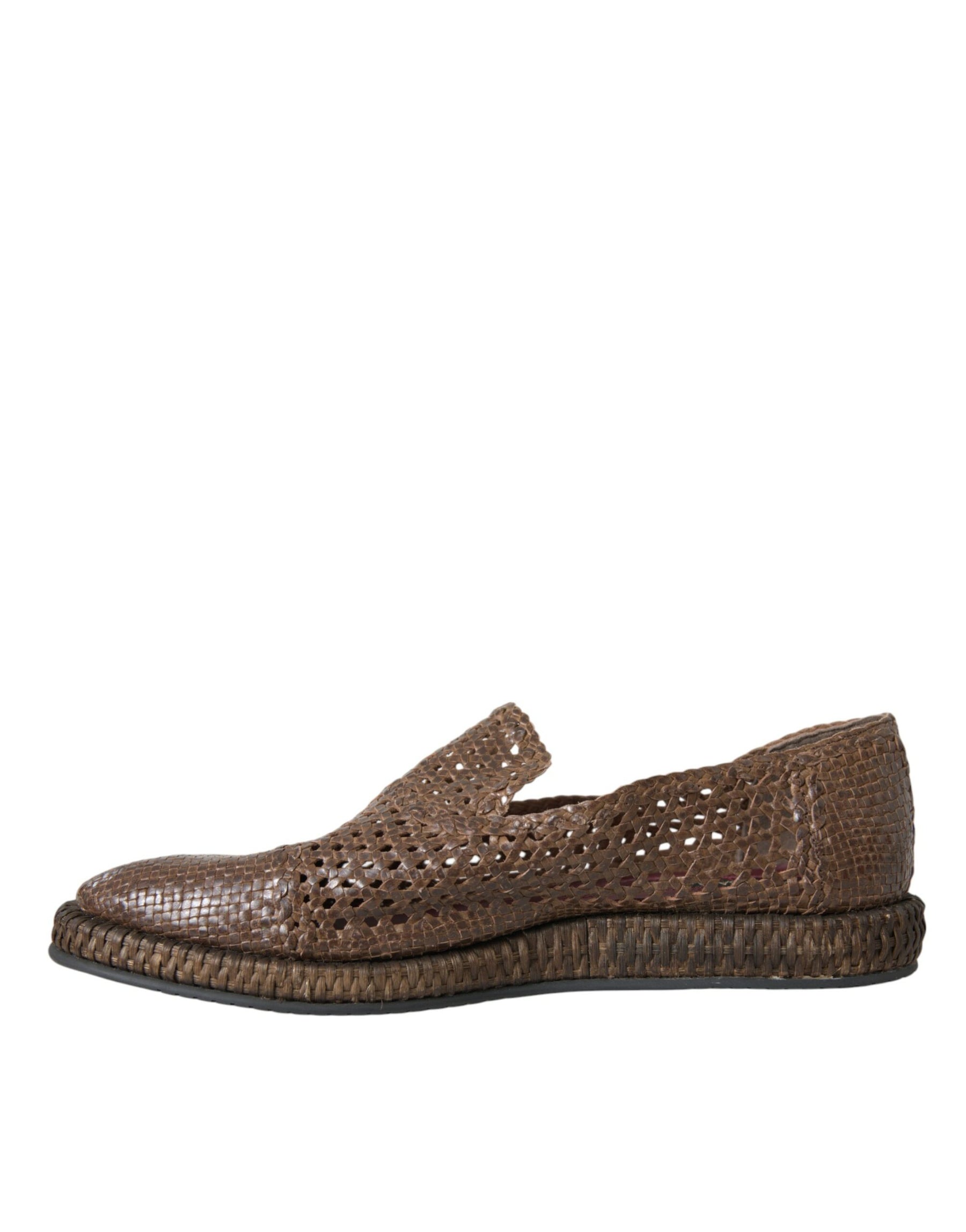 Dolce & Gabbana Brown Woven Leather Loafers Casual Shoes | Regal Royce