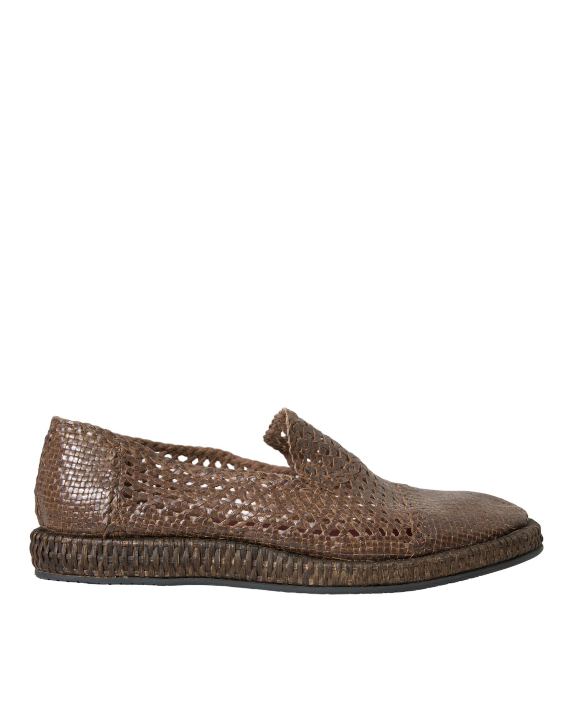 Dolce & Gabbana Brown Woven Leather Loafers Casual Shoes | Regal Royce