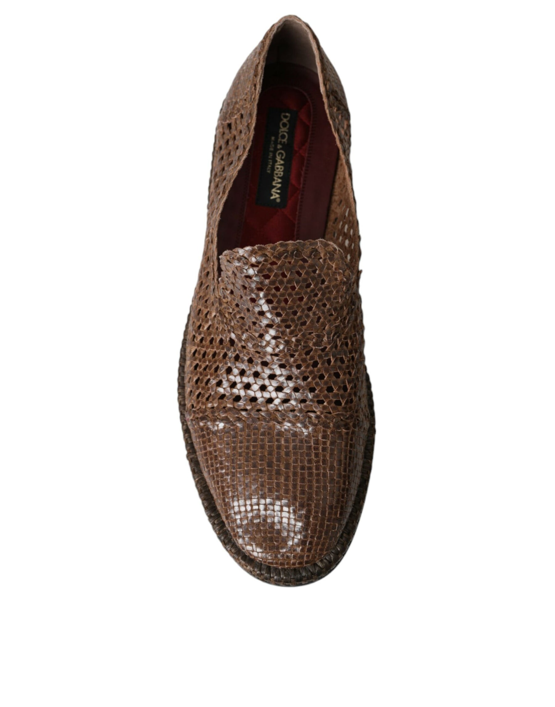 Dolce & Gabbana Brown Woven Leather Loafers Casual Shoes | Regal Royce