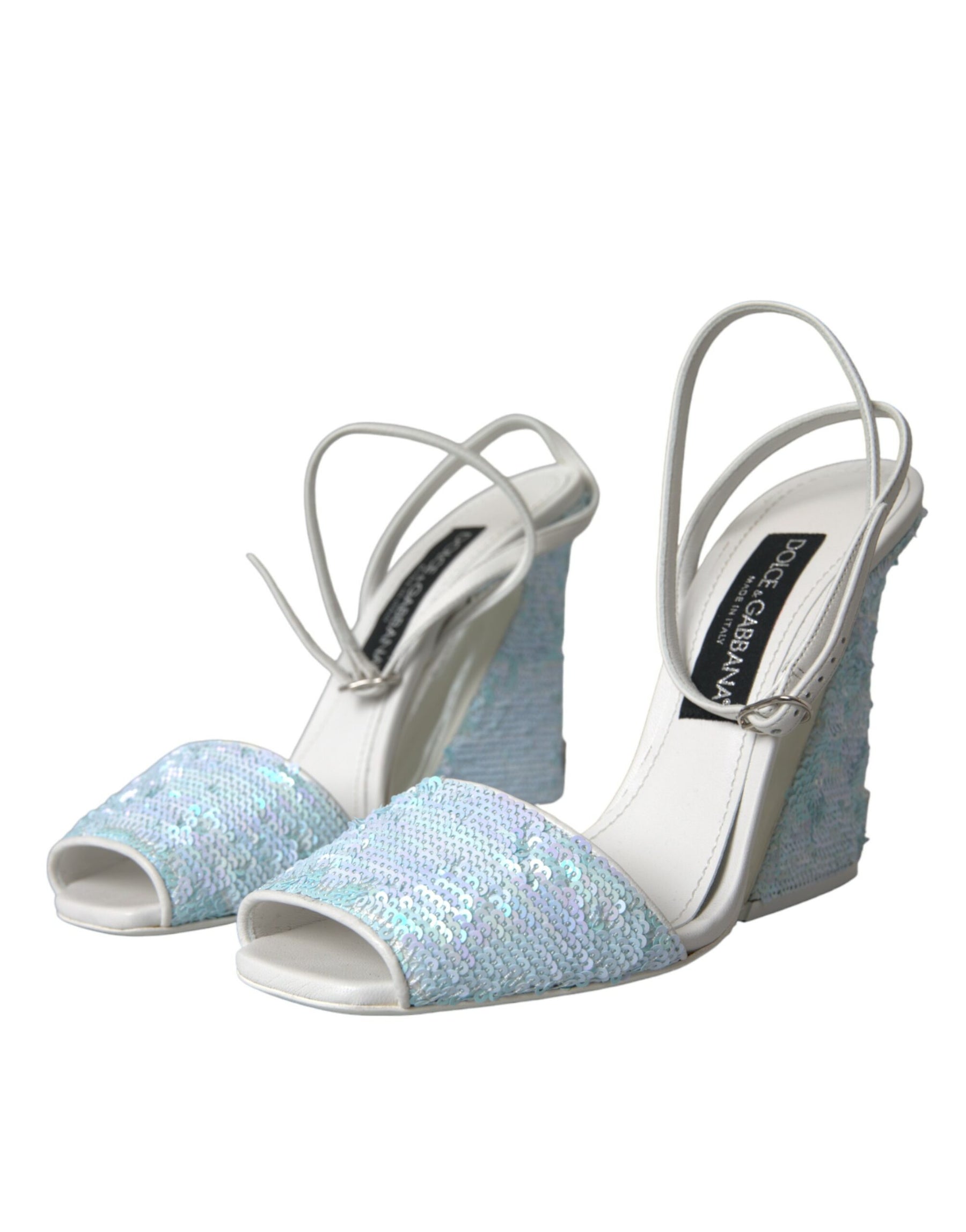 Dolce & Gabbana Light Blue Sequin Ankle Strap Sandals Shoes | Regal Royce