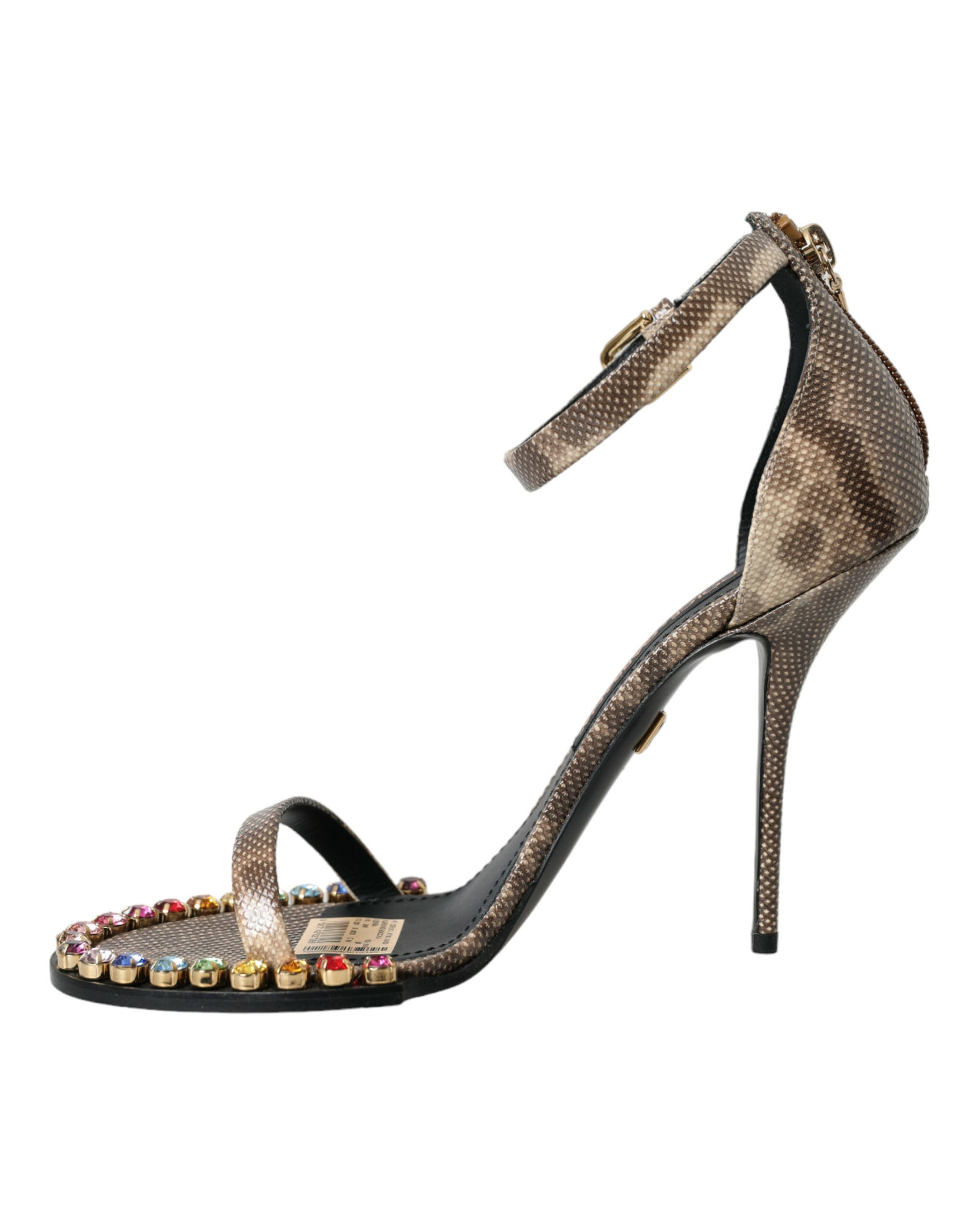 Dolce & Gabbana Brown Exotic Leather Crystal Sandals Shoes | Regal Royce