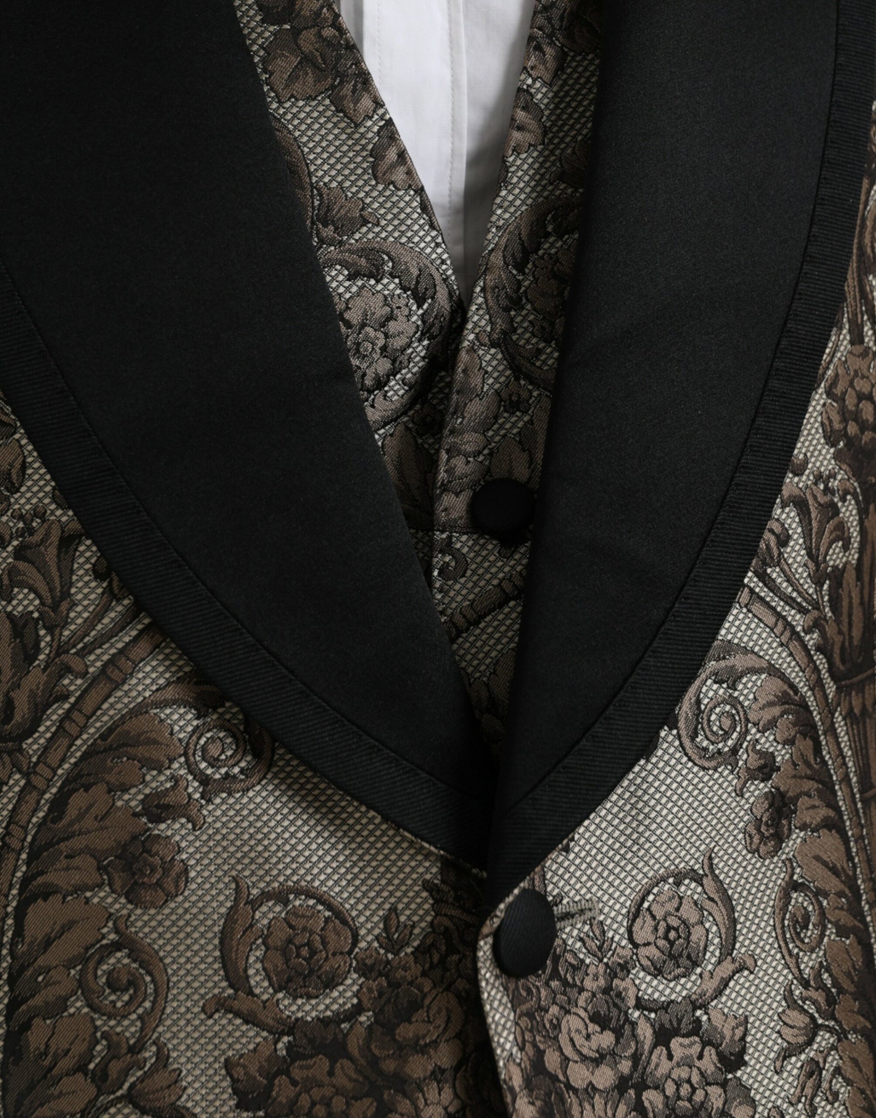 Dolce & Gabbana Brown Floral Jacquard Formal 3 Piece Suit | Regal Royce