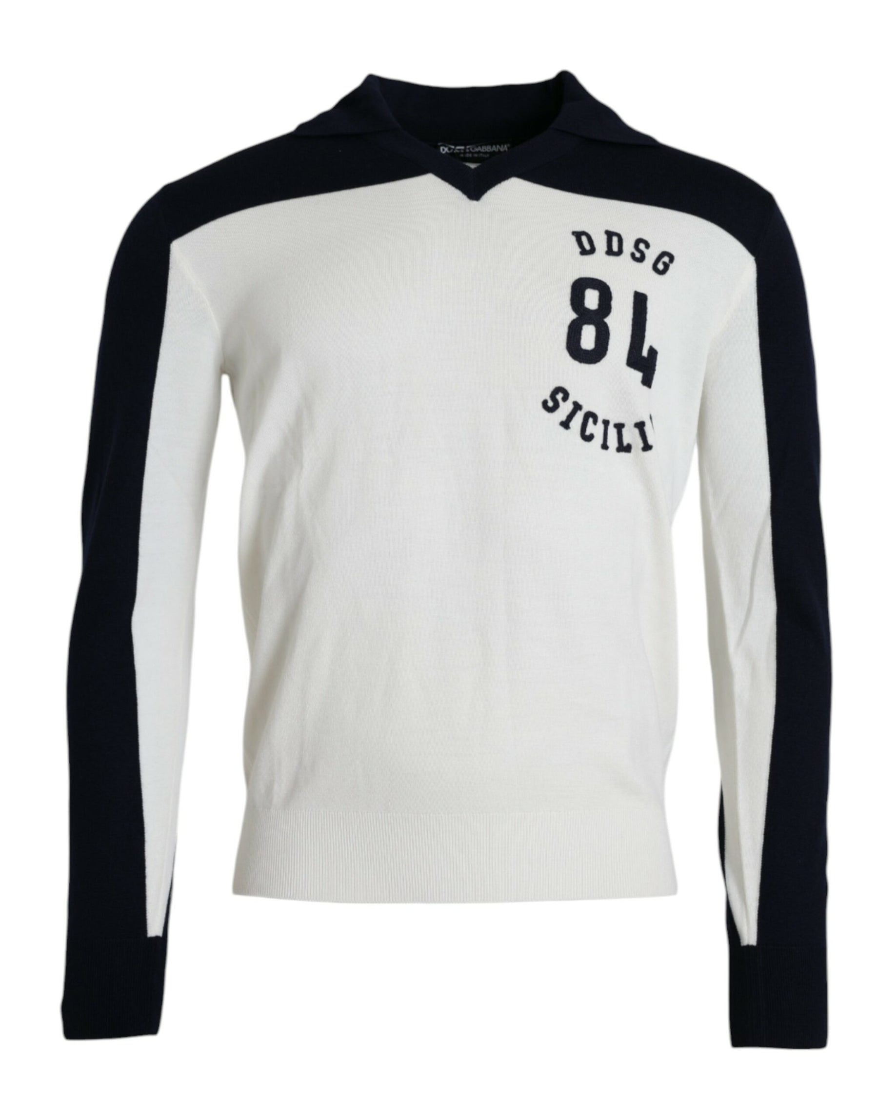 Dolce & Gabbana White Black SICILIA Henley Shirt Pullover Sweater | Regal Royce