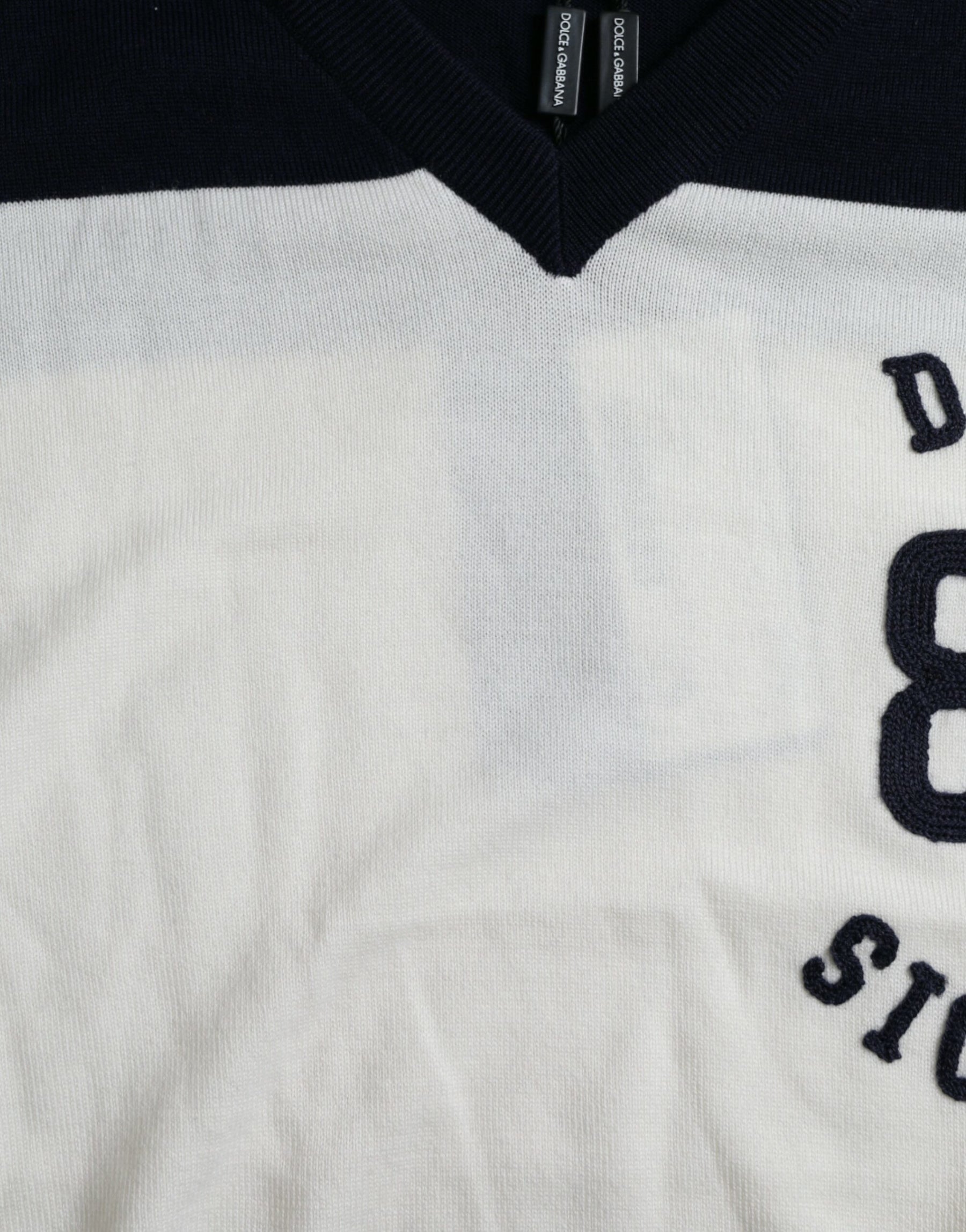 Dolce & Gabbana White Black SICILIA Henley Shirt Pullover Sweater | Regal Royce