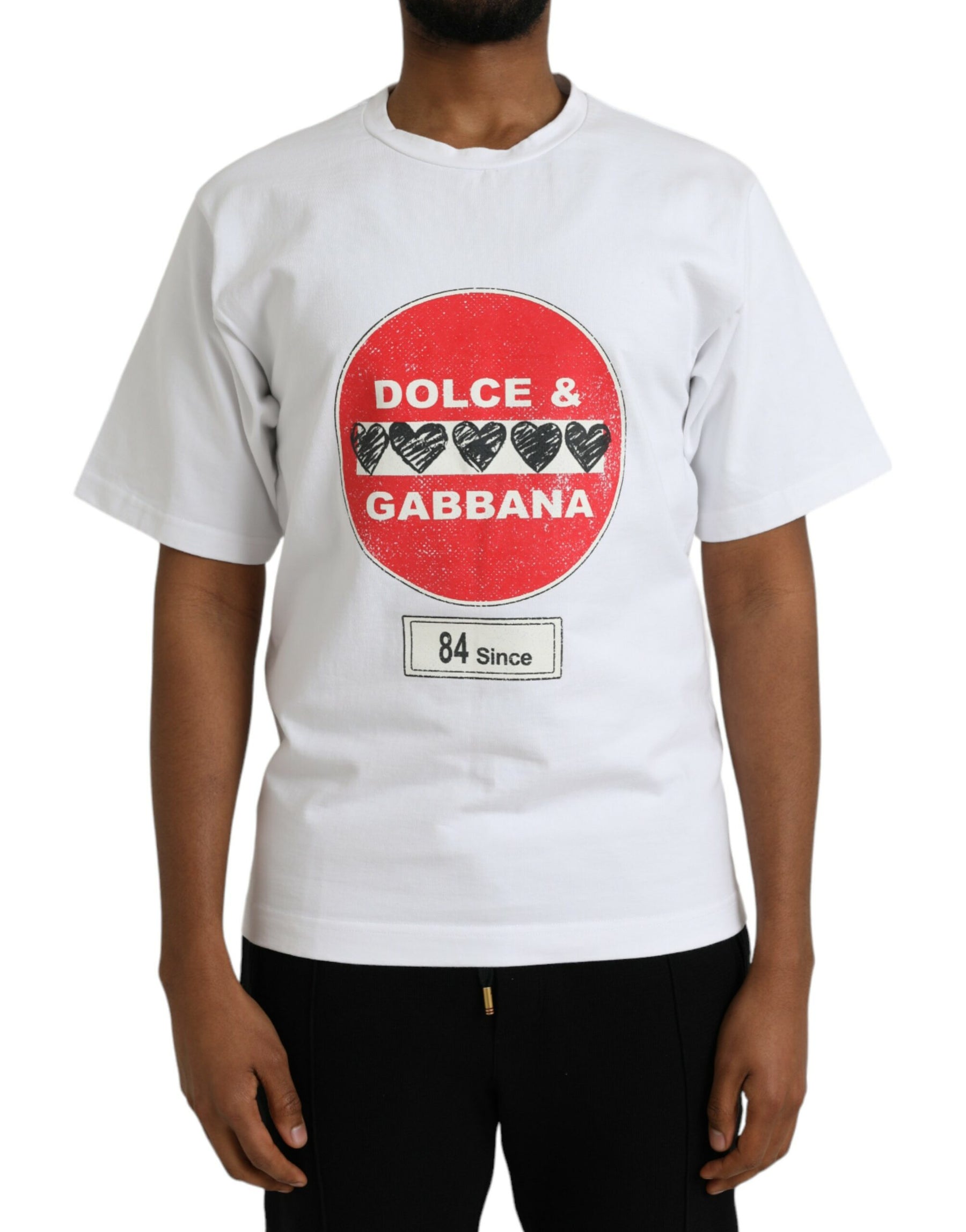 Dolce & Gabbana White Amor Heart Cotton Crewneck Short Sleeve T-shirt | Regal Royce