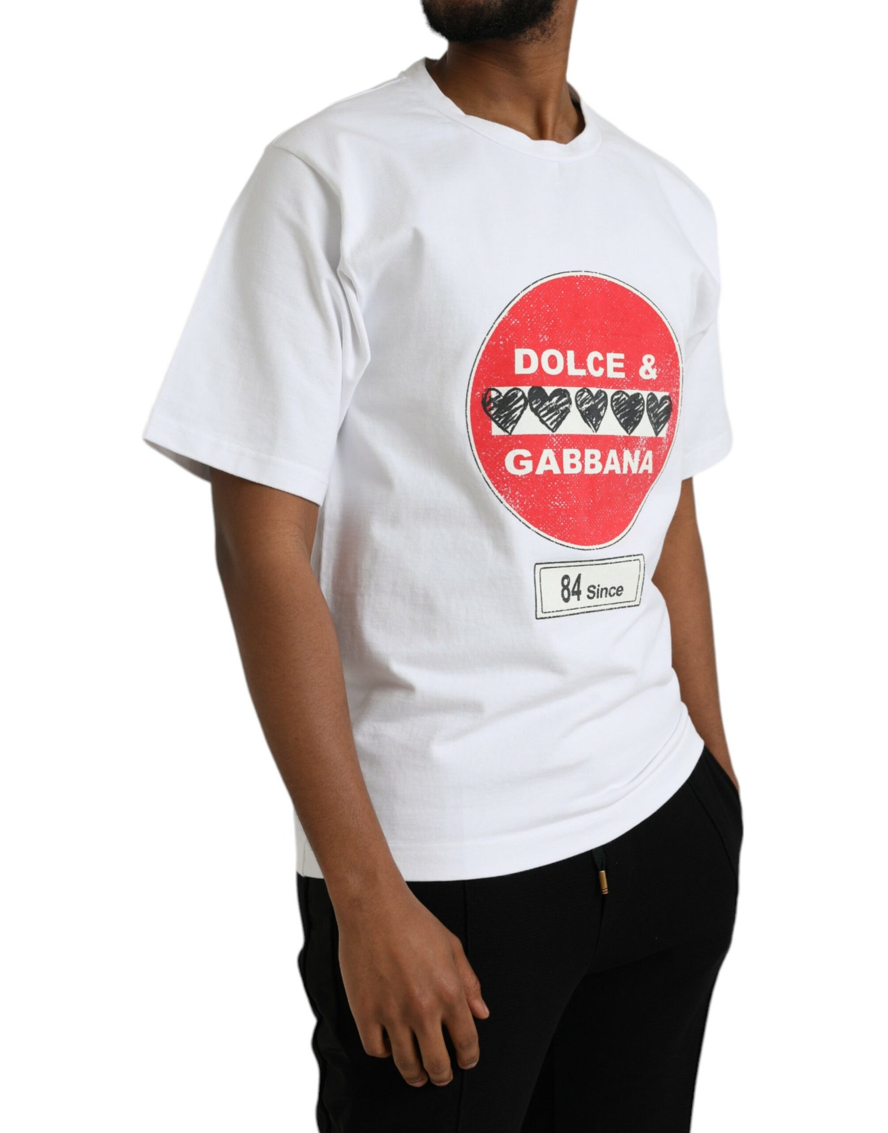 Dolce & Gabbana White Amor Heart Cotton Crewneck Short Sleeve T-shirt | Regal Royce