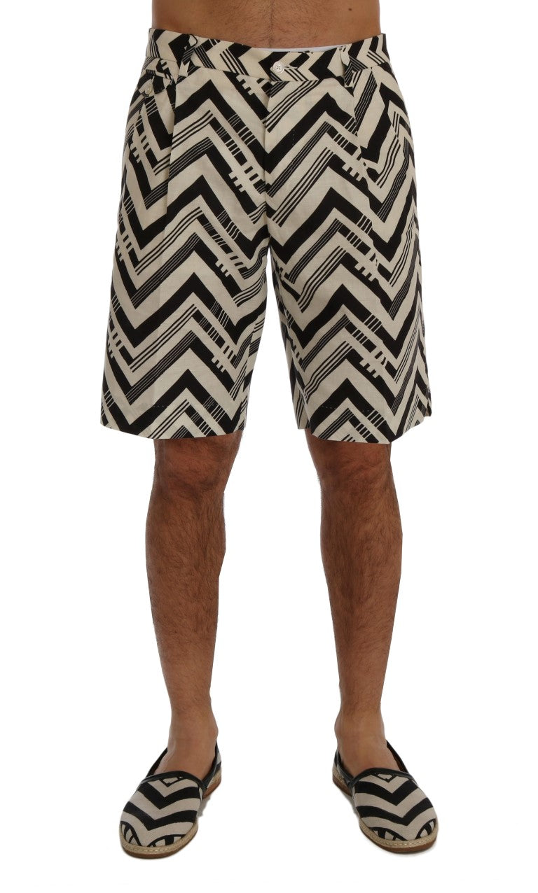 Dolce & Gabbana White Black Striped Cotton Linen Shorts | Regal Royce