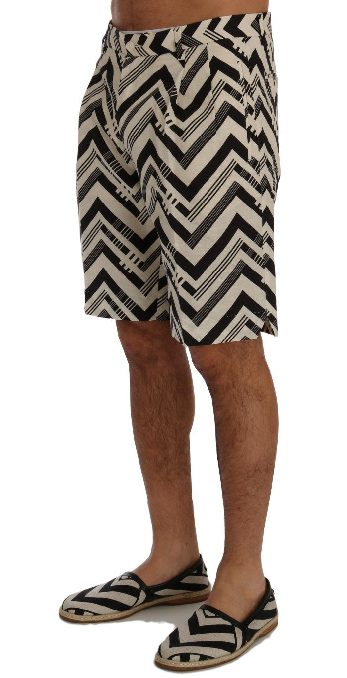 Dolce & Gabbana White Black Striped Cotton Linen Shorts | Regal Royce