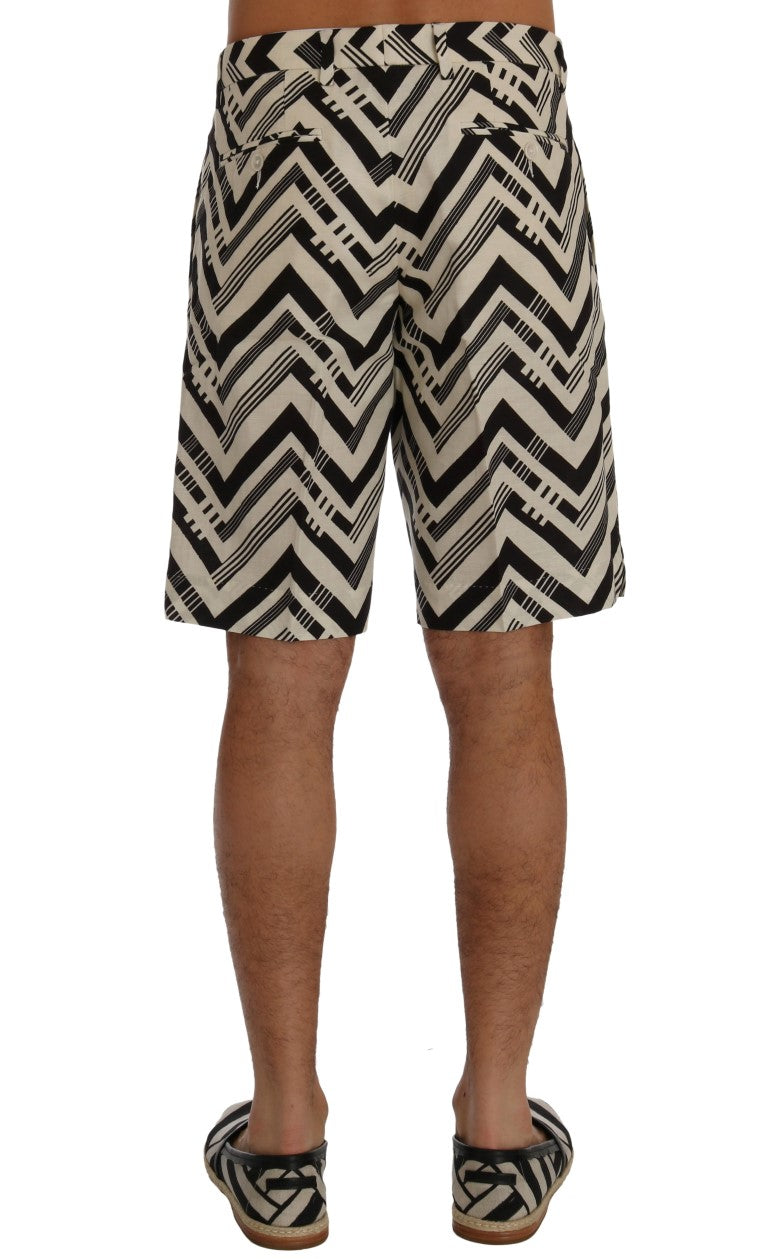 Dolce & Gabbana White Black Striped Cotton Linen Shorts | Regal Royce