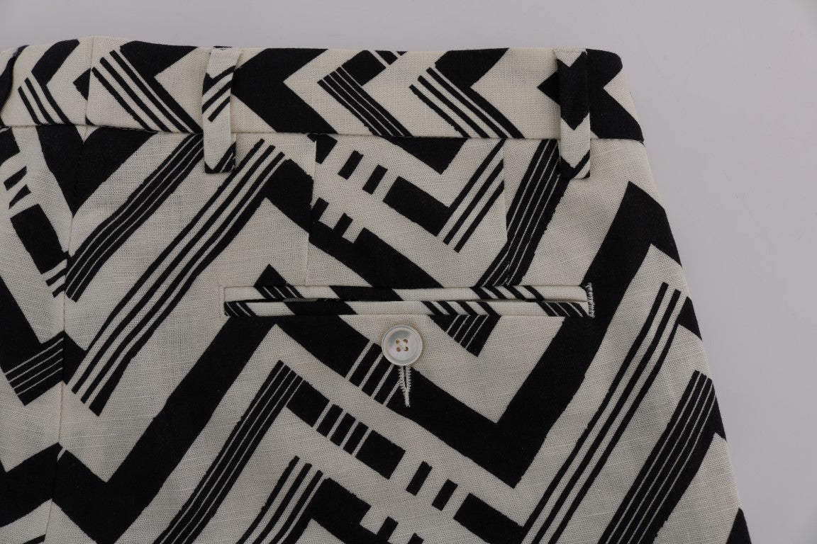 Dolce & Gabbana White Black Striped Cotton Linen Shorts | Regal Royce