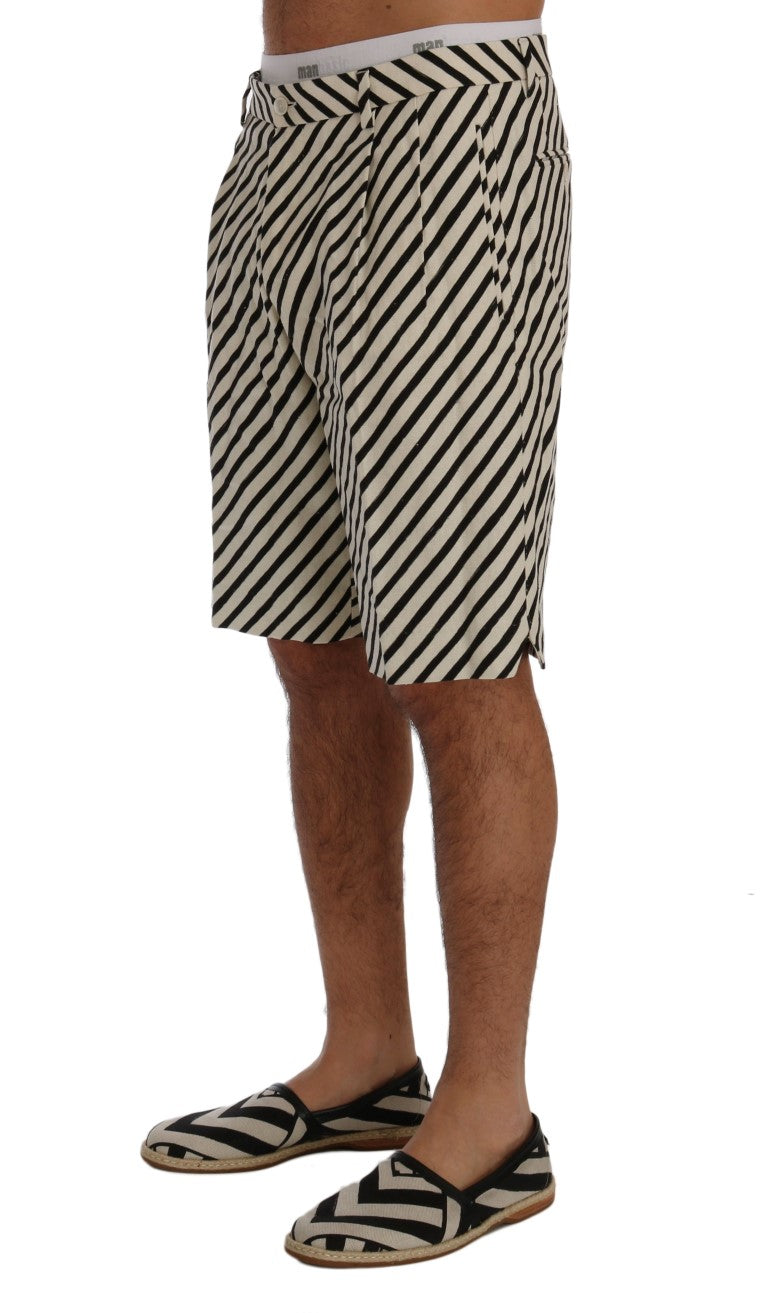 Dolce & Gabbana White Black Striped Hemp Casual Shorts | Regal Royce