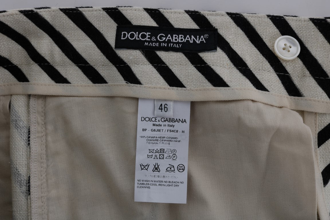 Dolce & Gabbana White Black Striped Hemp Casual Shorts | Regal Royce