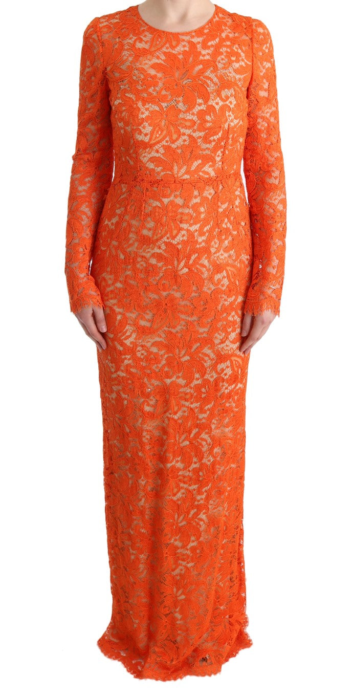 Dolce & Gabbana Orange Floral Ricamo Sheath Long Dress | Regal Royce