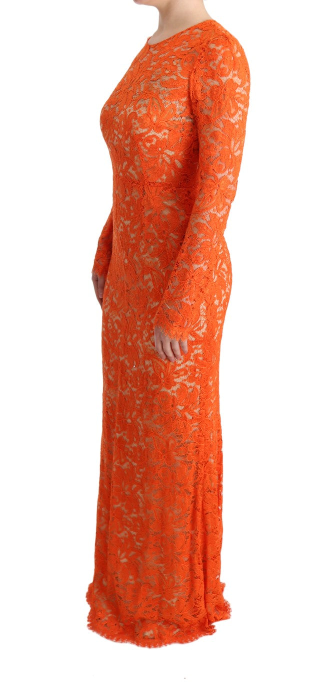 Dolce & Gabbana Orange Floral Ricamo Sheath Long Dress | Regal Royce