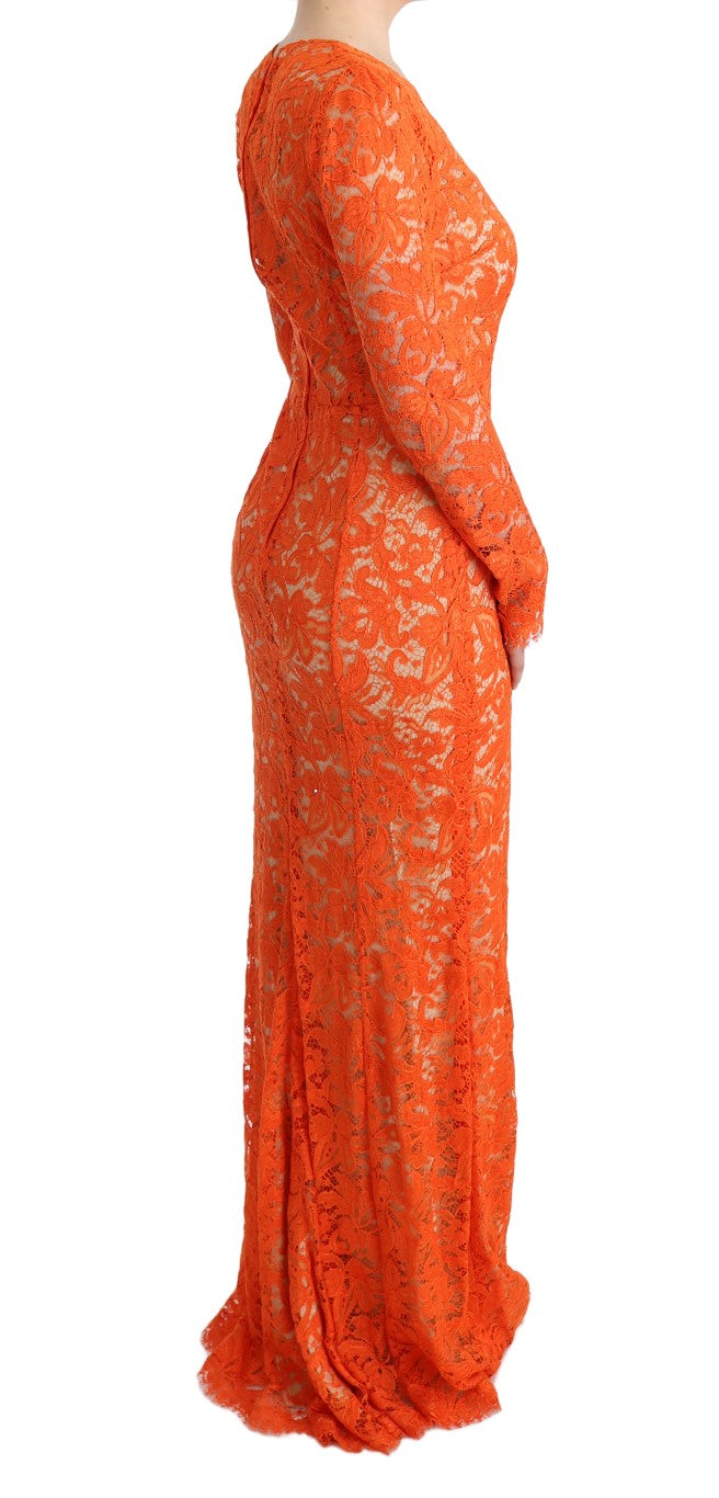 Dolce & Gabbana Orange Floral Ricamo Sheath Long Dress | Regal Royce