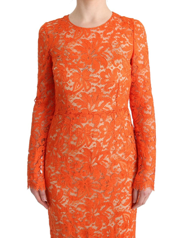 Dolce & Gabbana Orange Floral Ricamo Sheath Long Dress | Regal Royce