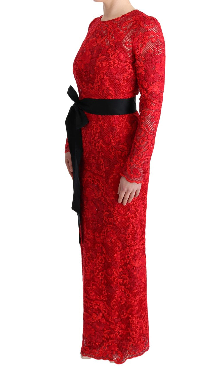 Dolce & Gabbana Red Floral Ricamo Sheath Long Dress | Regal Royce