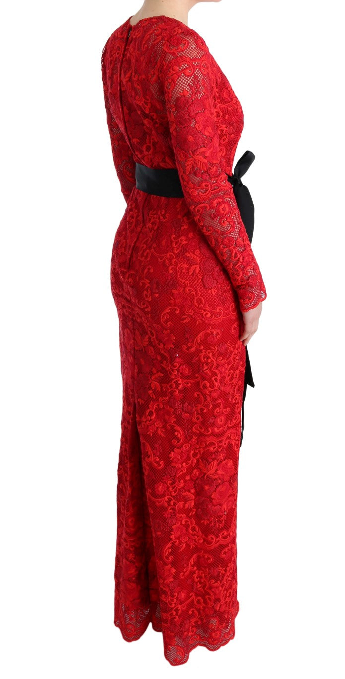 Dolce & Gabbana Red Floral Ricamo Sheath Long Dress | Regal Royce