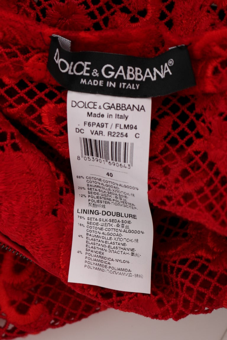 Dolce & Gabbana Red Floral Ricamo Sheath Long Dress | Regal Royce