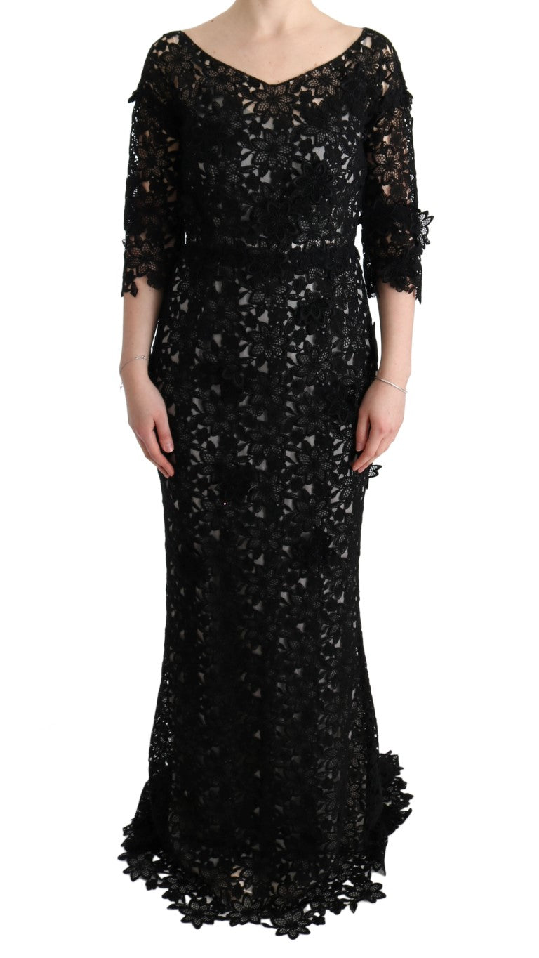 Dolce & Gabbana Black Cotton Silk Floral Long Dress | Regal Royce