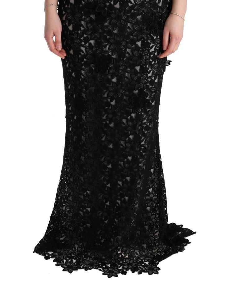 Dolce & Gabbana Black Cotton Silk Floral Long Dress | Regal Royce