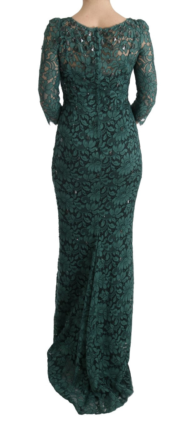 Dolce & Gabbana Green Floral Crystal Ricamo Sheath Dress | Regal Royce