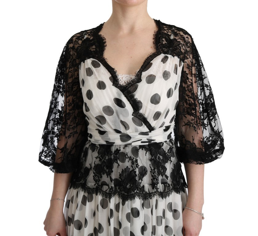 Dolce & Gabbana Black White Polka Dotted Floral Dress | Regal Royce