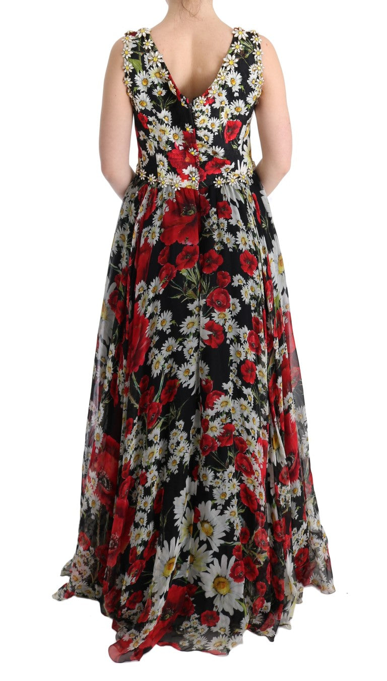 Dolce & Gabbana Multicolor Silk Floral Crystal Long Maxi Dress | Regal Royce