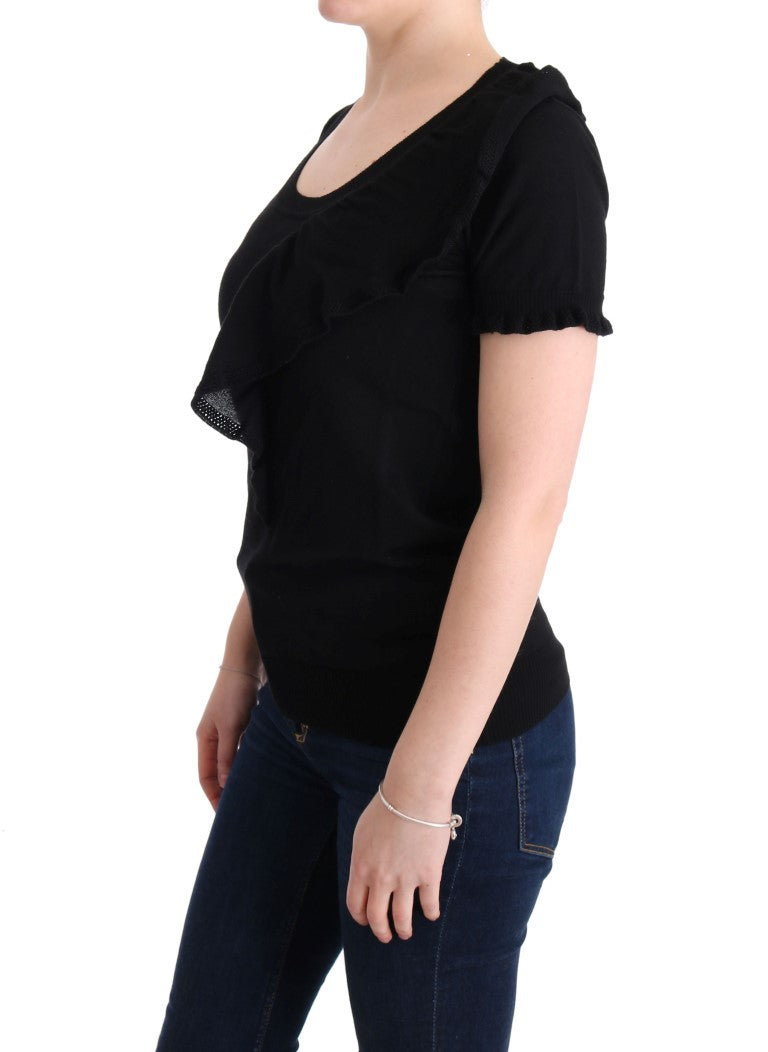 MARGHI LO' Black 100% Lana Wool Top Blouse T-shirt | Regal Royce