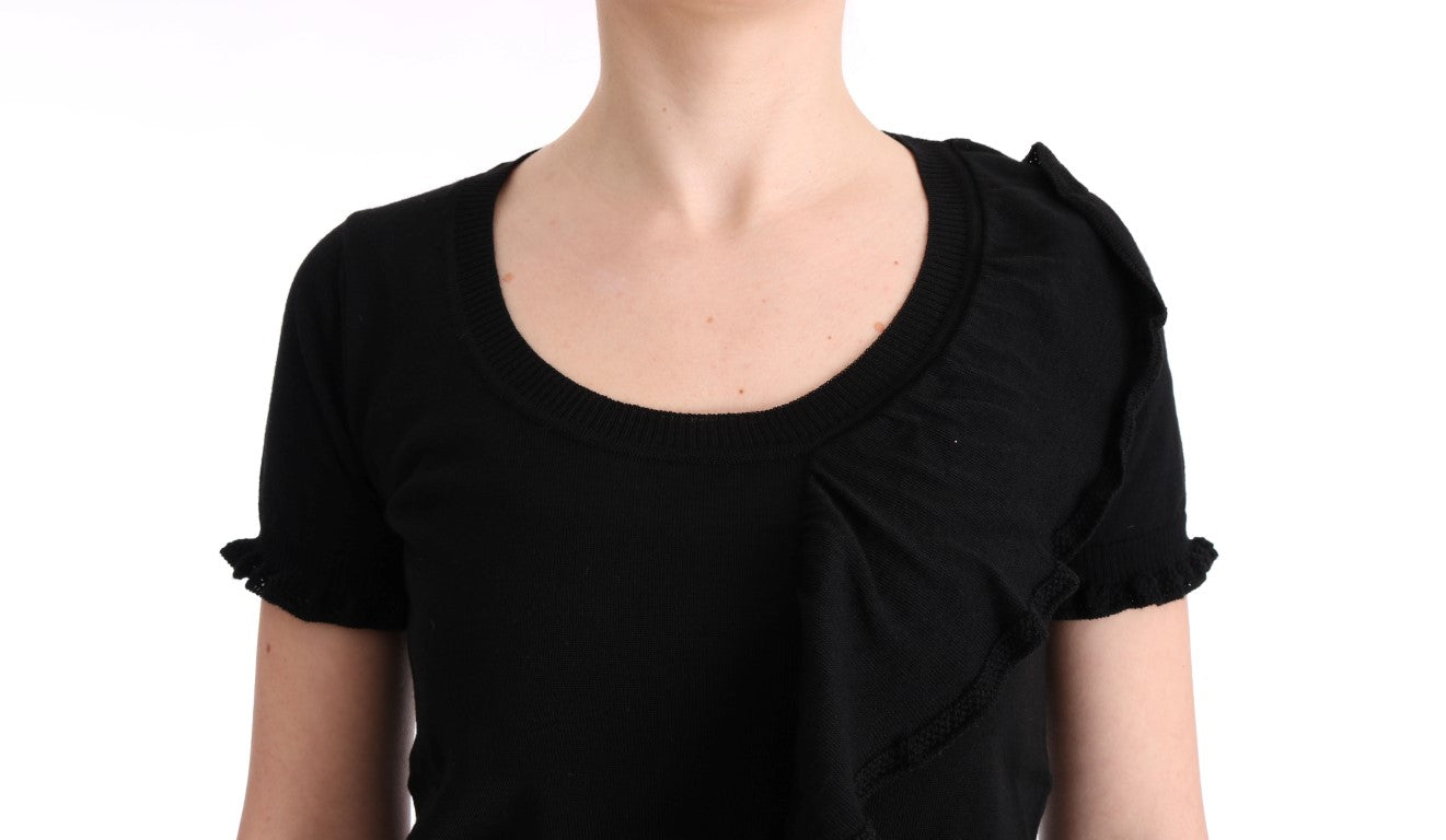 MARGHI LO' Black 100% Lana Wool Top Blouse T-shirt | Regal Royce