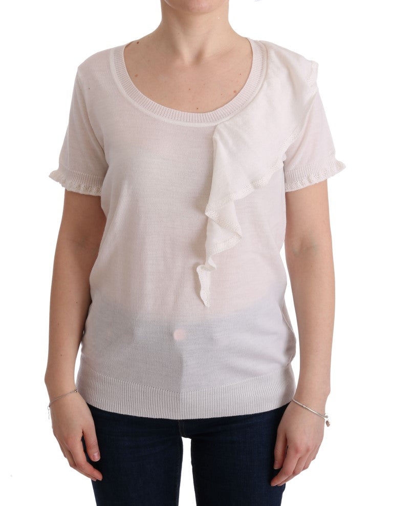 MARGHI LO' White 100% Lana Wool Top Blouse T-shirt | Regal Royce