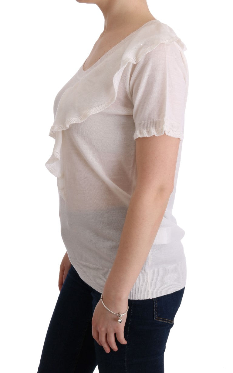 MARGHI LO' White 100% Lana Wool Top Blouse T-shirt | Regal Royce