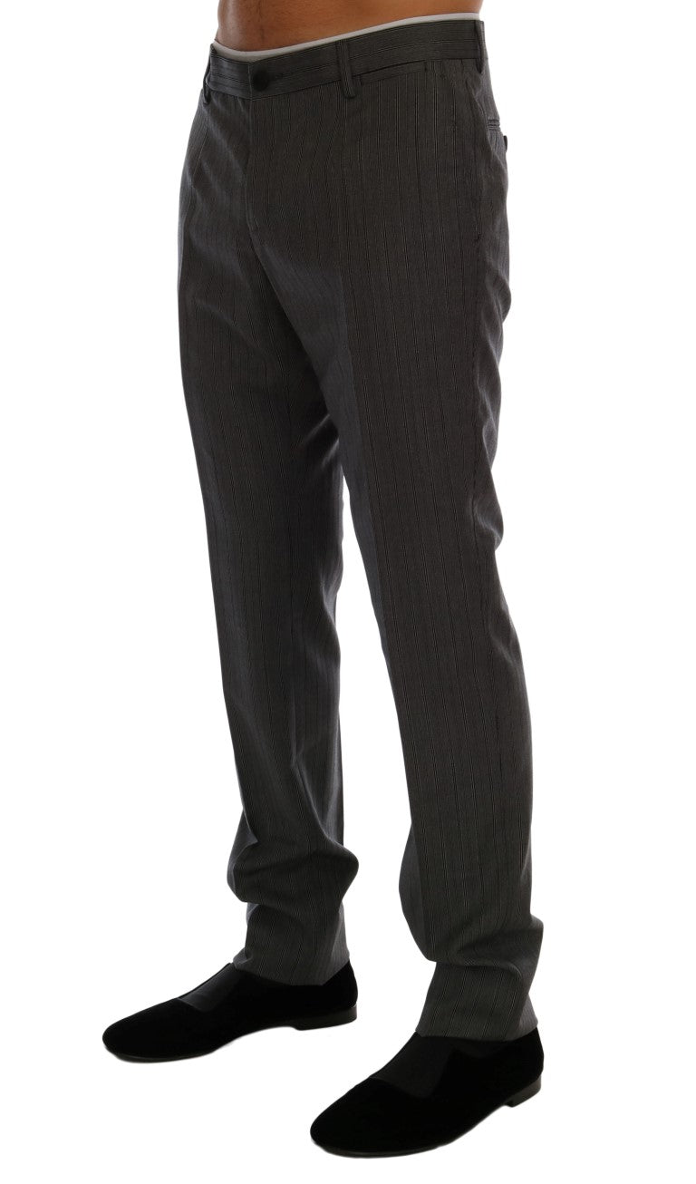 Dolce & Gabbana Gray Wool Striped Formal Pants | Regal Royce