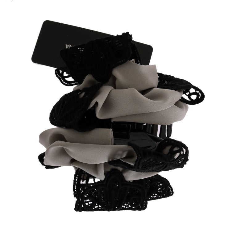 Dolce & Gabbana Gray Silk Black Lace Hair Claw | Regal Royce