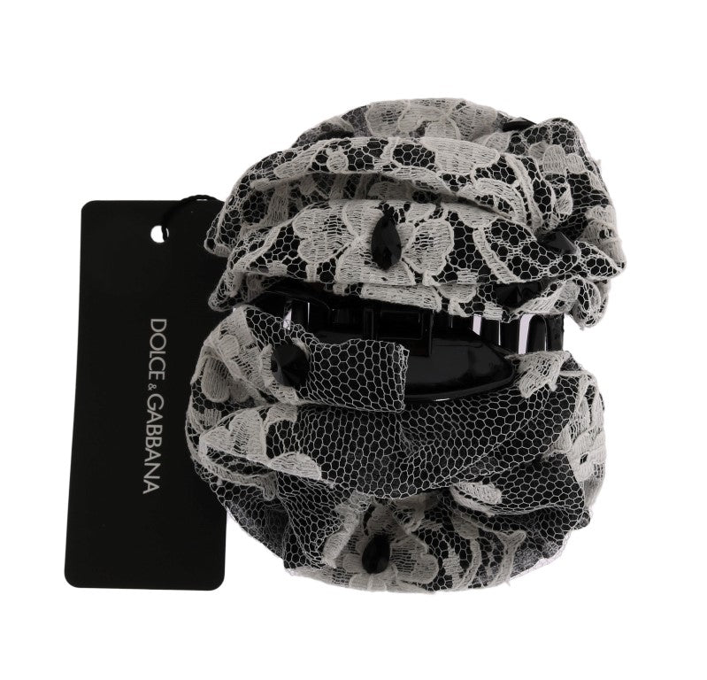 Dolce & Gabbana Black White Floral Lace Crystal Hair Claw | Regal Royce