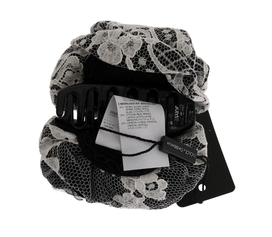 Dolce & Gabbana Black White Floral Lace Crystal Hair Claw | Regal Royce