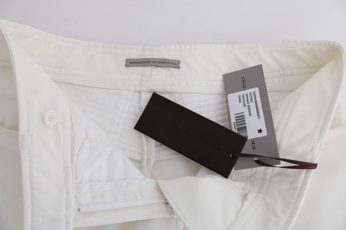 Ermanno Scervino White Cotton Slim Fit Casual Pants | Regal Royce
